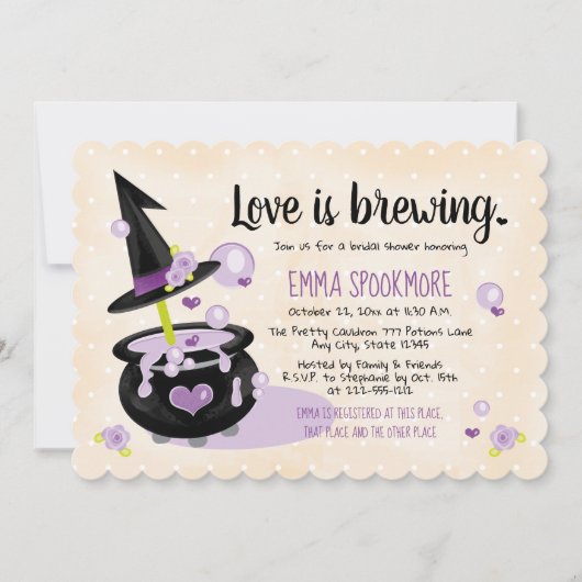 Liebe bricht Halloween Hexensche Brautparty Einladung (Vorderseite)