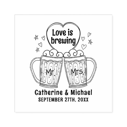 Liebe bricht handgezeichnete Bierbrille Hochzeit Gummistempel (Prägung)