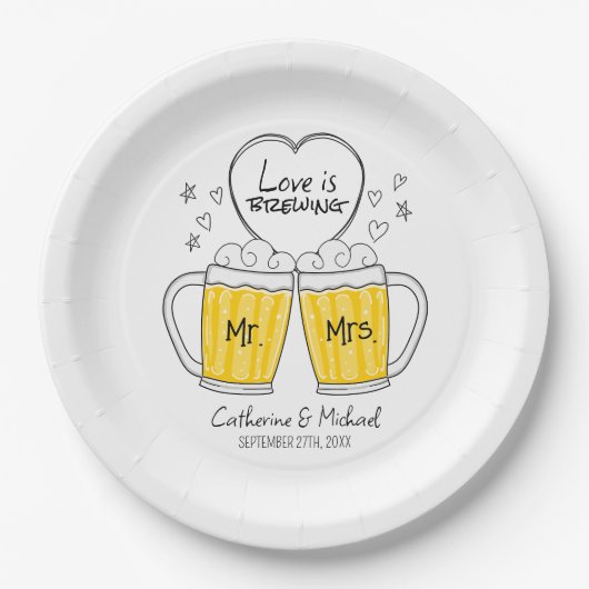 Liebe bricht handgezeichnete Bierbrille Hochzeit Pappteller (Vorderseite)
