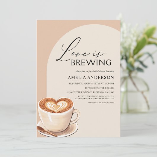 Liebe bricht modernes Arch Coffee Brautparty Einladung (Stehend Vorderseite)