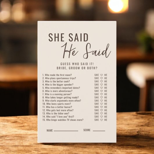 Liebe bricht, sagte sie sagte, Bridal Game