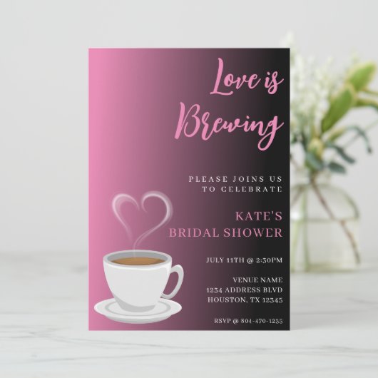 Liebe bricht schwarz-rosa Brautparty Einladung (Stehend Vorderseite)