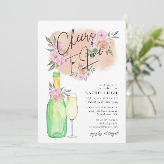 Liebe Bridal Champagne Brunch Einladung (Stehend Vorderseite)