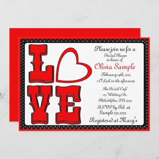 Liebe Bridal Dusche Einladung (Vorne/Hinten)