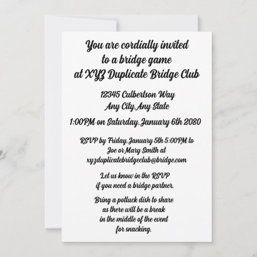 Liebe Bridge Ein entspannendes Spiel mit vier Kart Einladung (Rückseite)