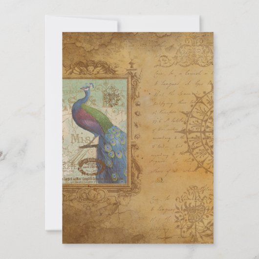 Liebe Briefe handgeschriebene Vintage Pfauenhochze Einladung (Rückseite)