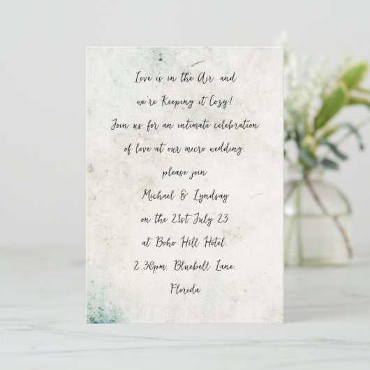 Liebe Briefe MICRO WEDD handschriftlich beschädigt Einladung (Stehend Vorderseite)