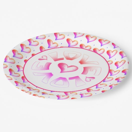 Liebe Bright Hearts Papierplatte Pappteller (Schrägansicht)