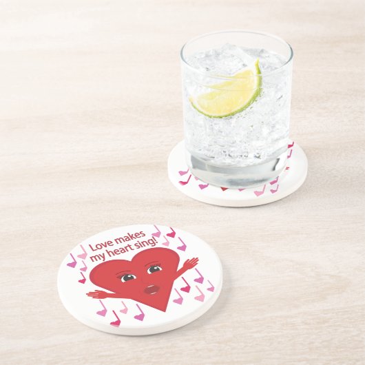 "Liebe bringt mir das Herz zum singen!" Gesangsher Getränkeuntersetzer (Seite)