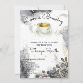 Liebe briwing Black&Gold Rose Tee Brautparty Einladung (Vorderseite)