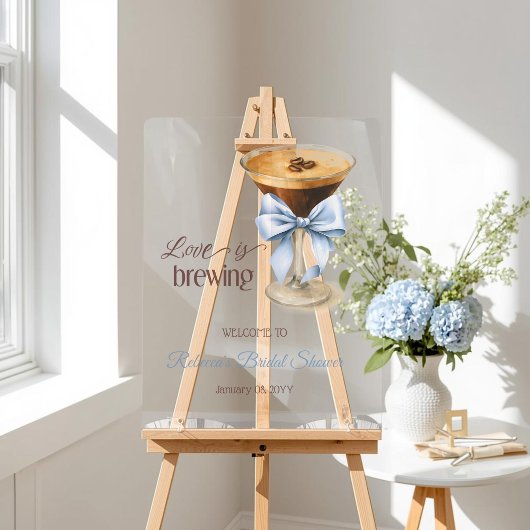 Liebe brodelt Blue Bow Kaffee Brautparty Acrylschild