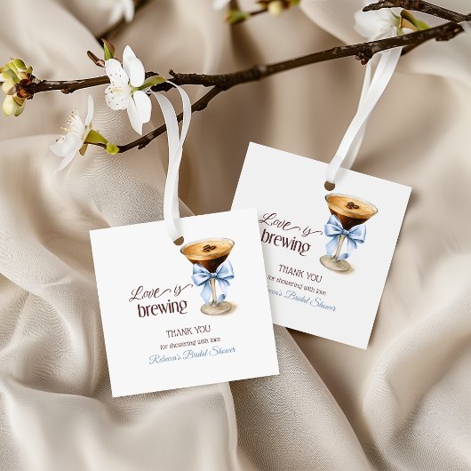 Liebe brodelt Blue Bow Kaffee Brautparty Geschenkanhänger