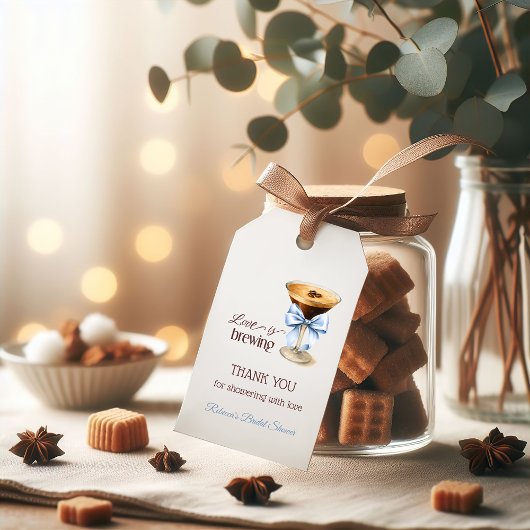 Liebe brodelt Blue Bow Kaffee Brautparty Geschenkanhänger