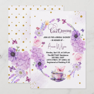 Liebe brodelt Flieder Herz Floral Brautparty Einladung