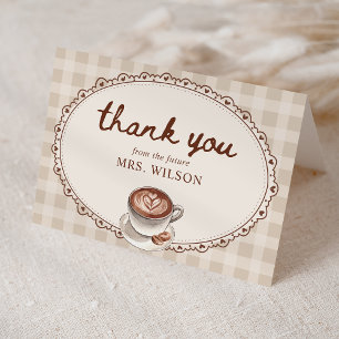 Liebe brodelt Gingham Kaffeebrautparty Dankeskarte