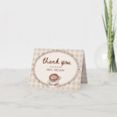 Liebe brodelt Gingham Kaffeebrautparty Dankeskarte (Vorderseite)