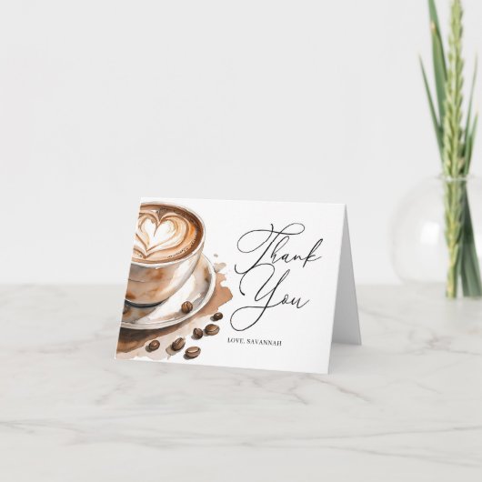 Liebe brodelt Kaffe Brautparty Dankeskarte (Vorderseite)