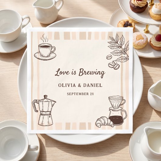 Liebe brodelt Kaffee Moka Pot Brautparty Serviette