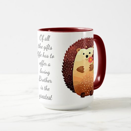 Liebe Bruder inspirierender Zitat Niedlicher Igel Tasse (VorderseiteRechts)