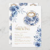 Liebe brütet Chinoiserie Blaues Brautparty Einladung (Vorne/Hinten)