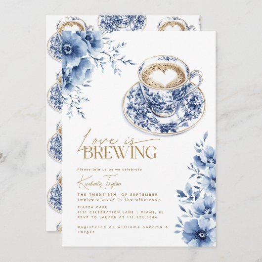 Liebe brütet Chinoiserie Blaues Brautparty Einladung (Vorne/Hinten)