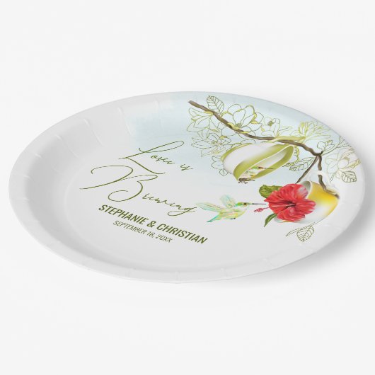 Liebe brütet Hummingbird Tee Party Pappteller (Schrägansicht)