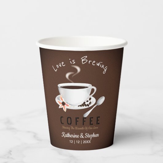 Liebe brütet Kaffee-Gastgeschenk Hochzeit Pappbecher (Rückseite)