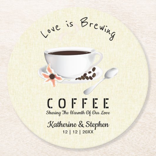 Liebe brütet Kaffee-Gastgeschenk Hochzeit Runder Pappuntersetzer (Vorderseite)