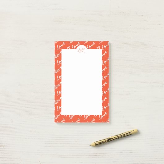Liebe-Buchstaben & Herzdoodles mit Name Monogram Post-it Klebezettel (Auf Schreibtisch)