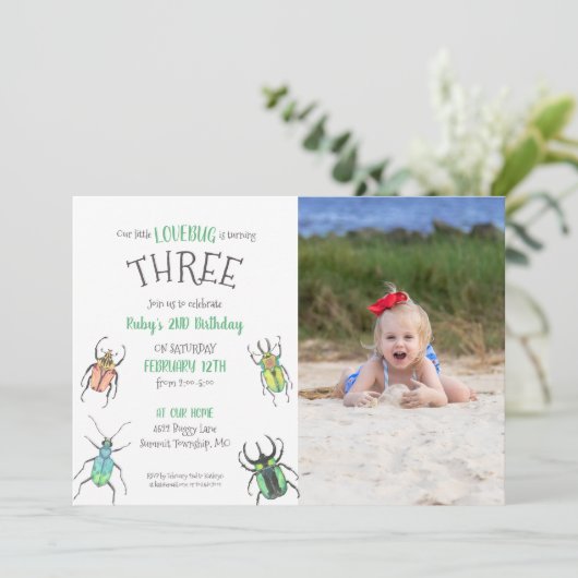 Liebe Bug Kindergeburtstag Einladung (Stehend Vorderseite)