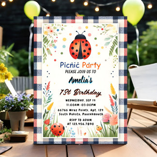 Liebe Bug Picnic Polka Dot 1. Geburtstag Einladung