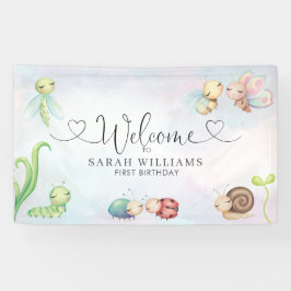Liebe Bug Watercolor Girl 1. Geburtstag Willkommen Banner