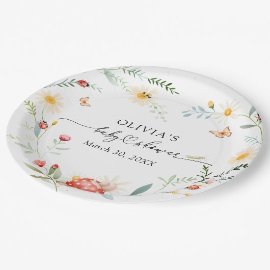 Liebe Bug Wildblume Kinderdusche Pappteller (Schrägansicht)