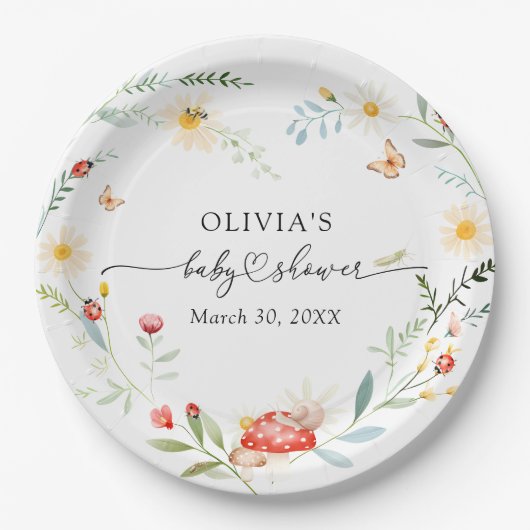 Liebe Bug Wildblume Kinderdusche Pappteller (Vorderseite)