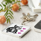 Liebe Bulldog Hund Premium Square Schlüsselring Schlüsselanhänger (Seite)