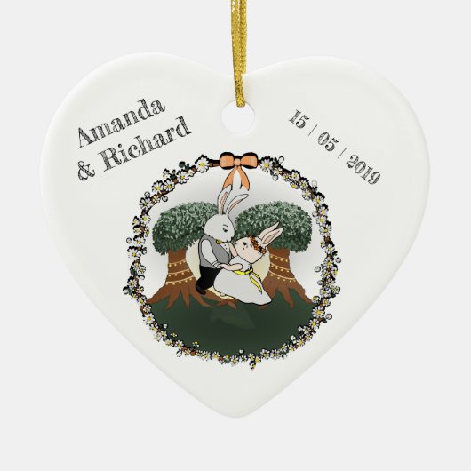 Liebe Bunnies | Gewohntes Hochzeitszenario Keramik Ornament (Vorne)