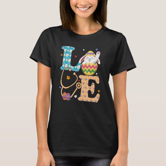 Liebe Bunny Egg Stethoskop Grafische Krankenschwes T-Shirt (Vorderseite)