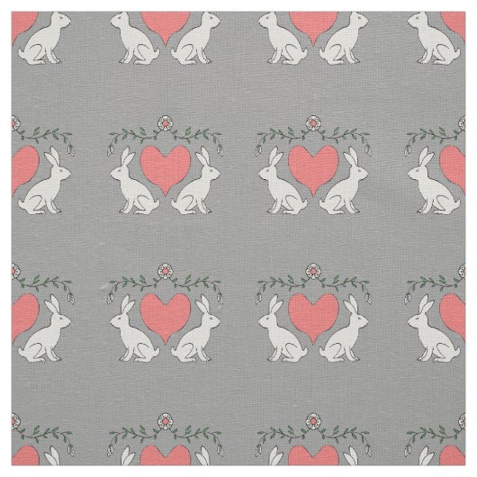 Liebe Bunny & Hearts Custom Fabric Print - Grau Stoff (Muster)
