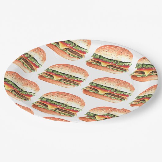 Liebe + Burgers Picnic GRILLEN Paares Brautparty Pappteller (Schrägansicht)