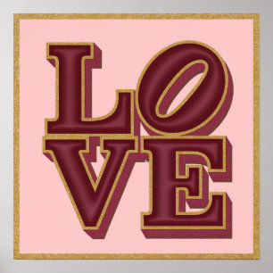 LIEBE Burgundy Gold Square Poster