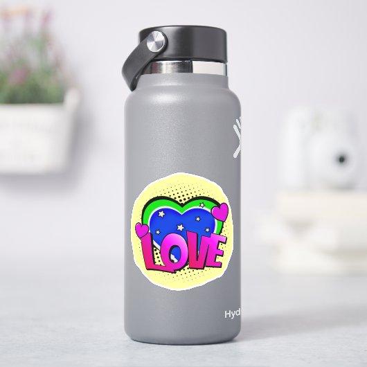 Liebe Burst Pop Art Lila Blue Green 4" Vinyl Aufkleber (HydroFlask)