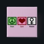 Liebe Button<br><div class="desc">Ein Friedenszeichen, ein Herz und das Symbol für eine Frau. Frauenförderung und Frauenrechtsgeschenk.</div>