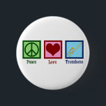 Liebe Button<br><div class="desc">Peace Liebe Trombone-Taste für ein Mitglied der Marching-Band,  die Lieben spielen ein Messinginstrument. Ein niedliches Friedenszeichen,  Herz und Posaune.</div>