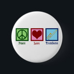 Liebe Button<br><div class="desc">Peace Liebe Trombone-Taste für ein Mitglied der Marching-Band, die Lieben spielen ein Messinginstrument. Ein niedliches Friedenszeichen, Herz und Posaune.</div>