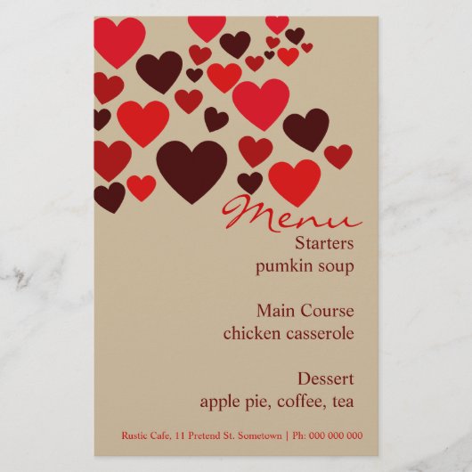 Liebe Cafe Wedding Menu Stationery (Vorderseite)