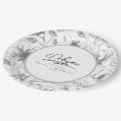 Liebe Calligraphy Wedding Floral Pattern Blk ID940 Pappteller (Schrägansicht)