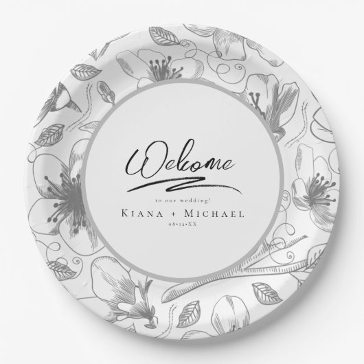 Liebe Calligraphy Wedding Floral Pattern Blk ID940 Pappteller (Vorderseite)