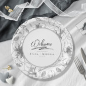 Liebe Calligraphy Wedding Floral Pattern Blk ID940 Pappteller