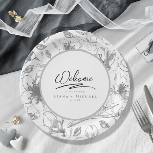 Liebe Calligraphy Wedding Floral Pattern Blk ID940 Pappteller