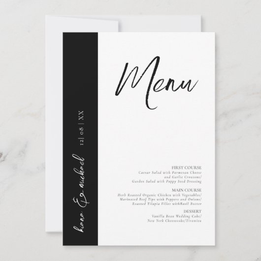 Liebe Calligraphy Wedding Menu B&W ID940 (Vorderseite)